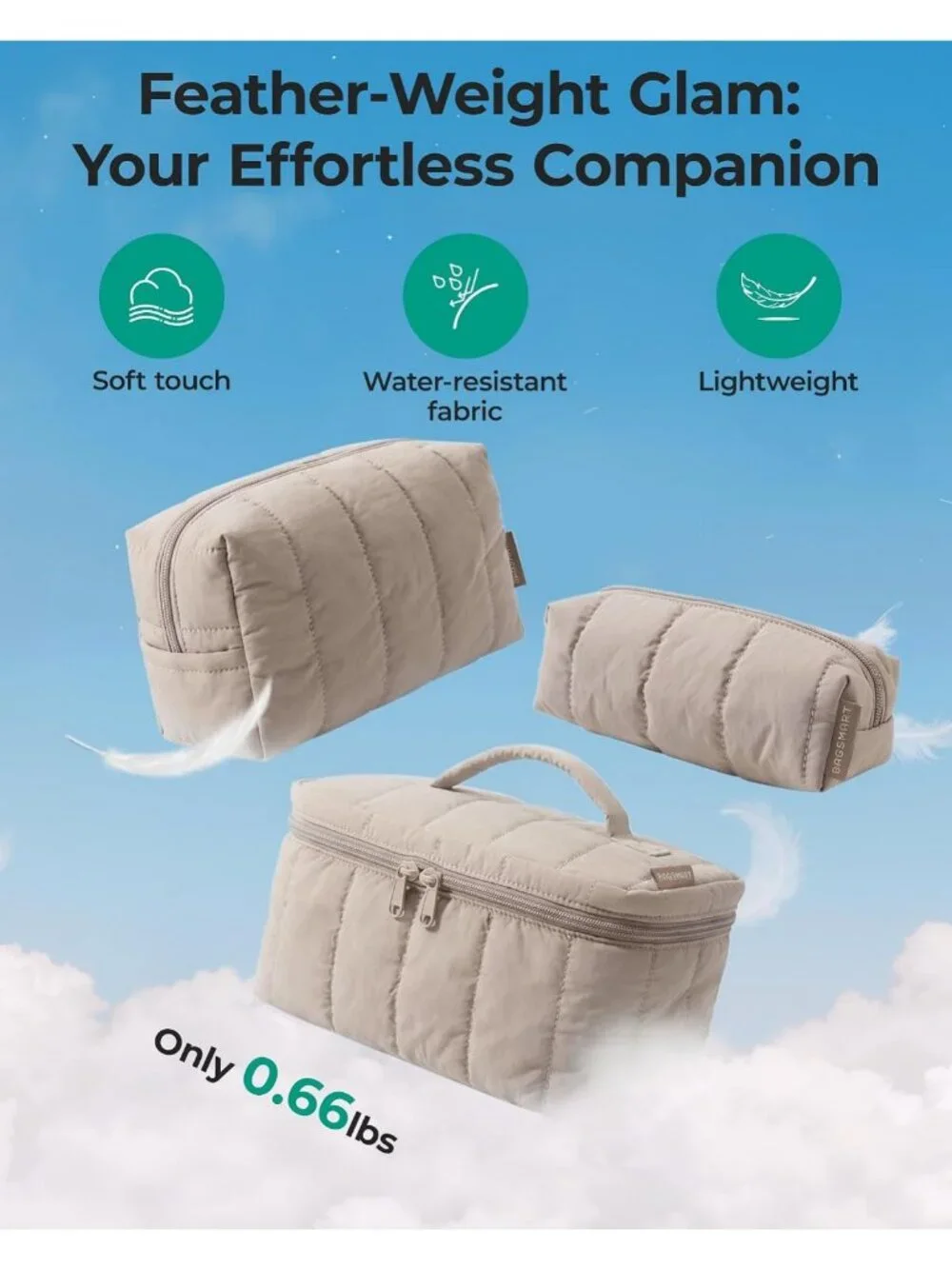 Travel Makeup Organizer Set, 3 Pcs Padded Cosmetic Bags, Large Toiletry Case